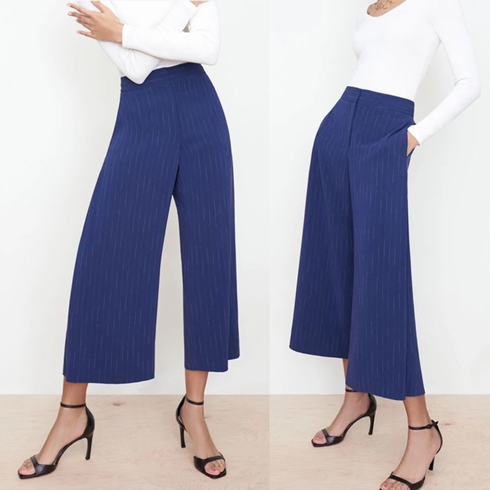 M.M. Lafleur The Zhou Culotte Navy Blue Striped Wide Leg Pants S (4) - Picture 1 of 12